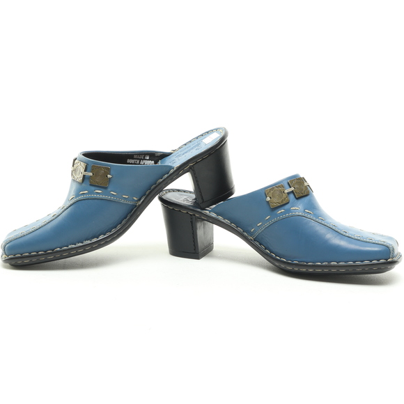 NWT Tsonga Leather Slip-In Square Toe Mules & Clogs Women 6 Shoe Blue/Black - Picture 11 of 16